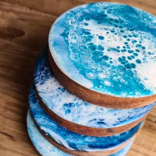 Wood & Resin Ocean Coaster Set