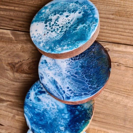 Wood & Resin Ocean Coaster Set
