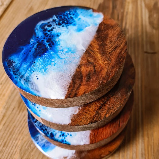 Wood & Resin Ocean Coaster Set