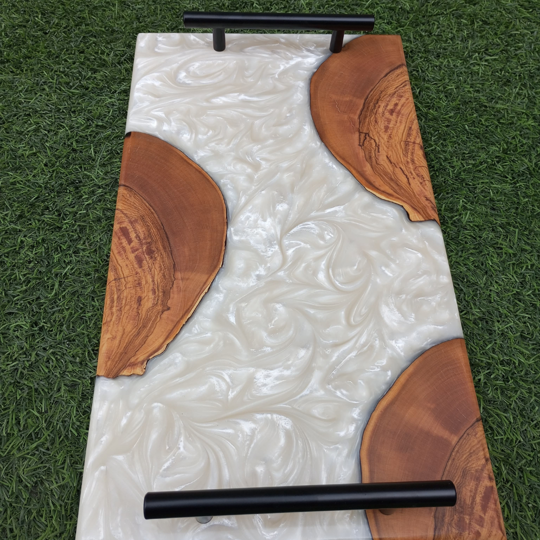 White Resin Wood Serving Tray