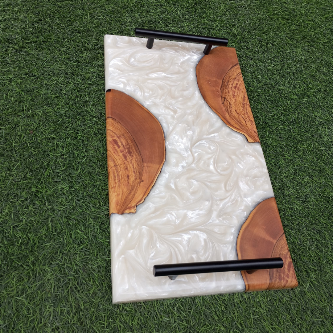 White Resin Wood Serving Tray