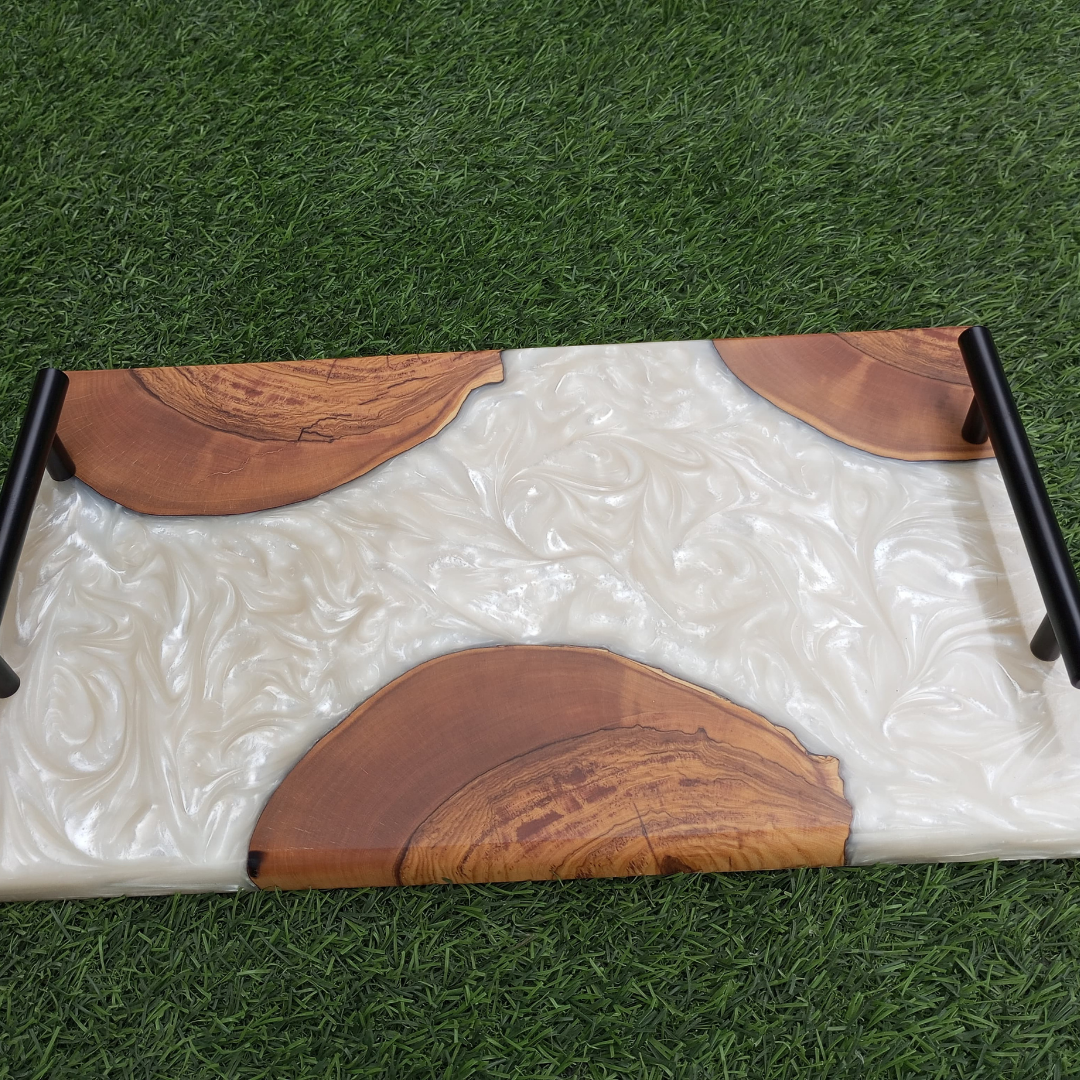 White Resin Wood Serving Tray