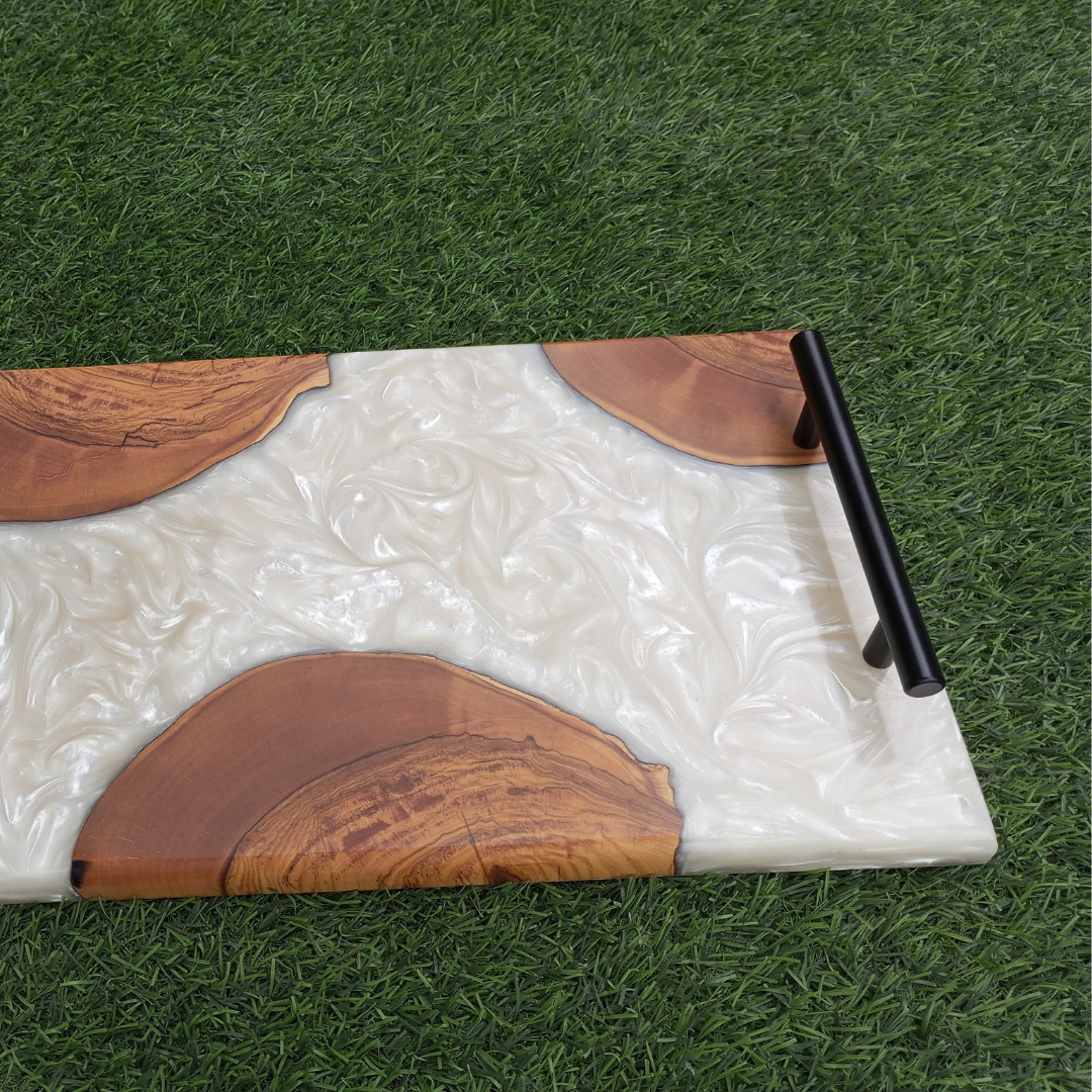White Resin Wood Serving Tray