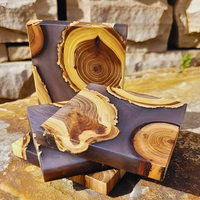 Set of coasters, coffee color with Elm wood. thumbnail