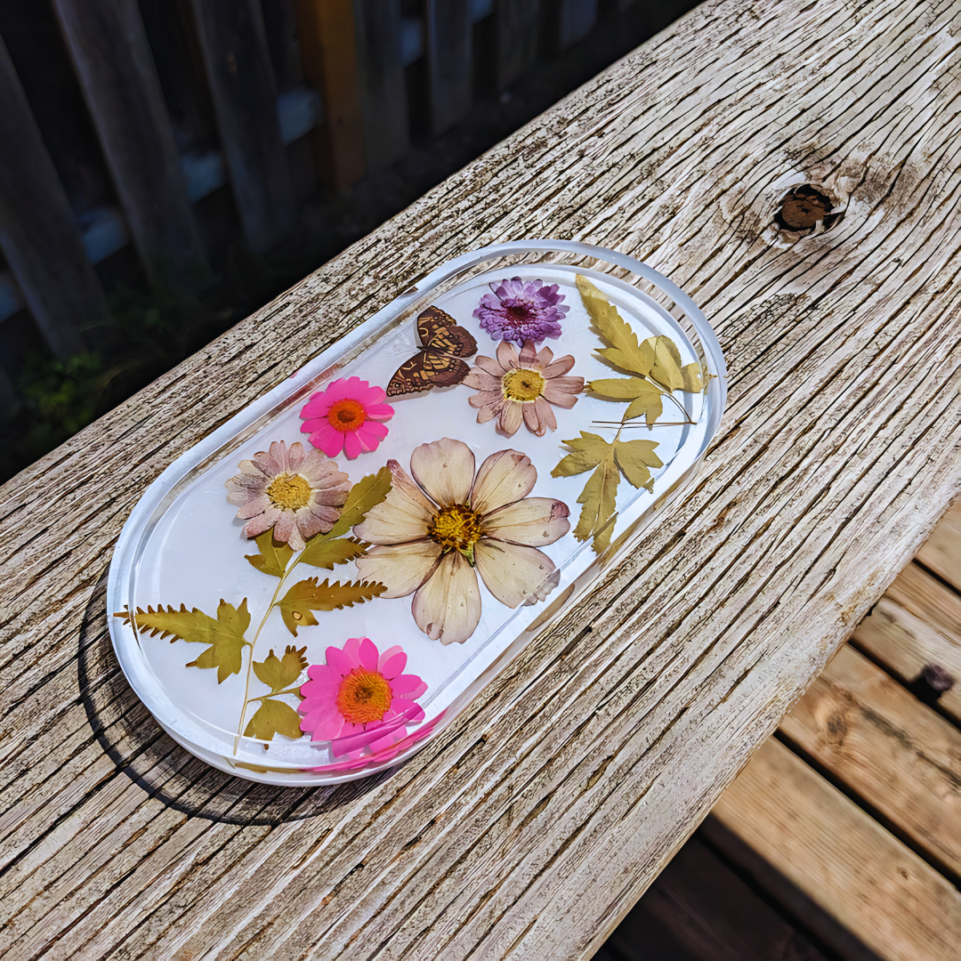 Multi Floral White Resin Jewelry Tray