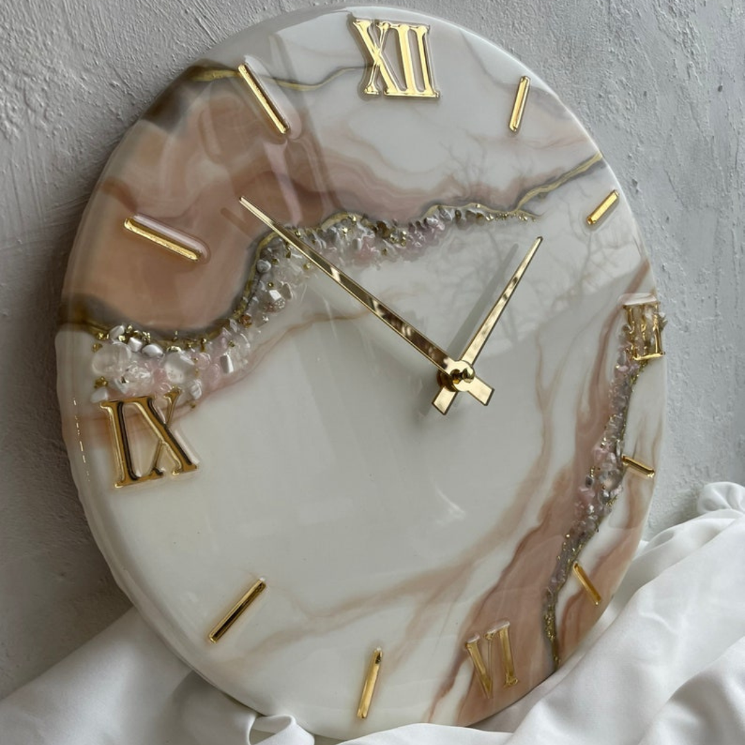 White Beige With Natural Stones Classic Clock