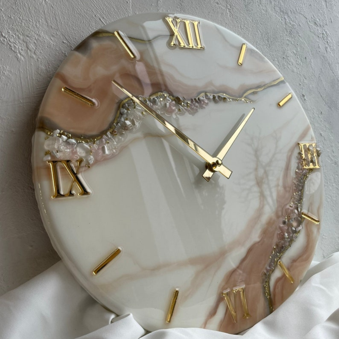 White Beige With Natural Stones Classic Clock