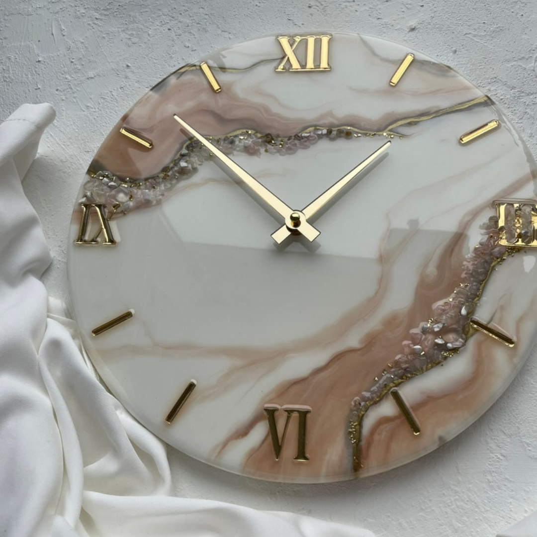 White Beige With Natural Stones Classic Clock