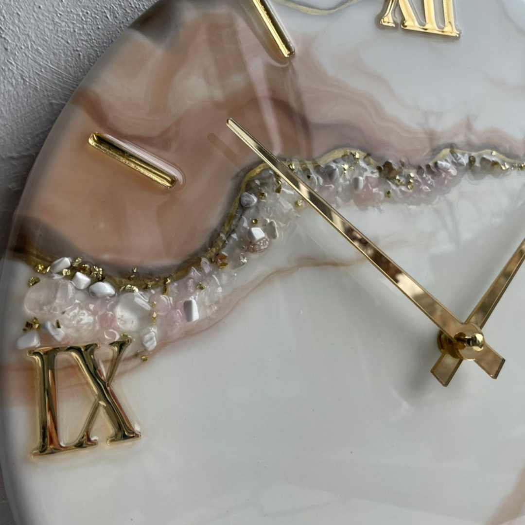 White Beige With Natural Stones Classic Clock