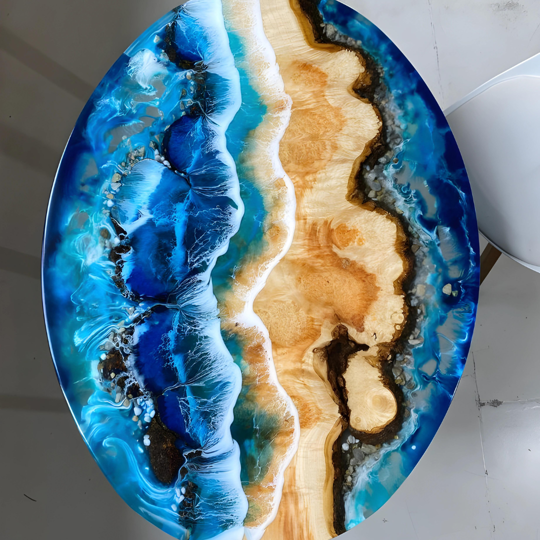 Oval Living Room Table with Blue Epoxy