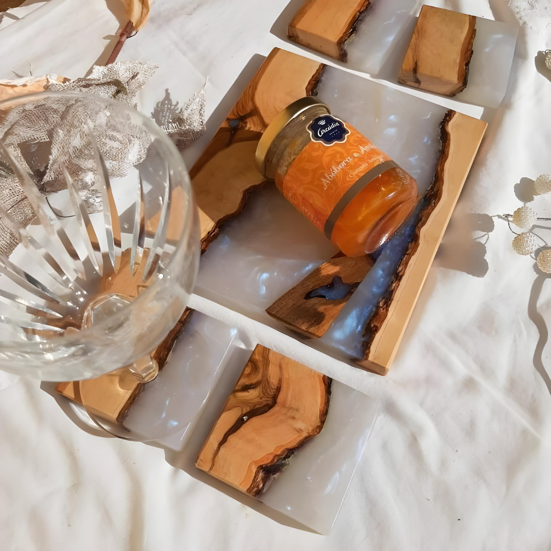 Epoxy resin and olive wood coasters