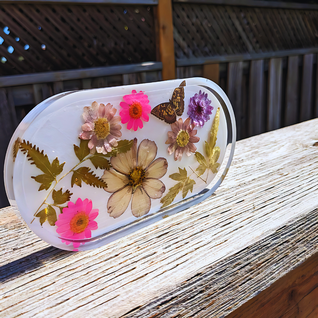 Multi Floral White Resin Jewelry Tray