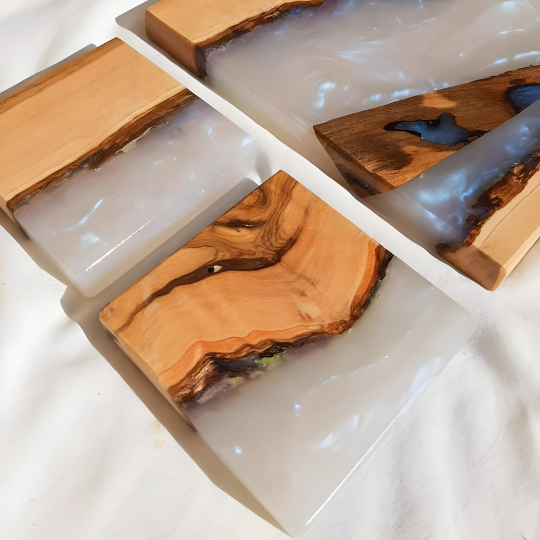 Epoxy resin and olive wood coasters
