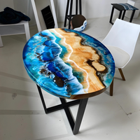 Oval Living Room Table with Blue Epoxy thumbnail