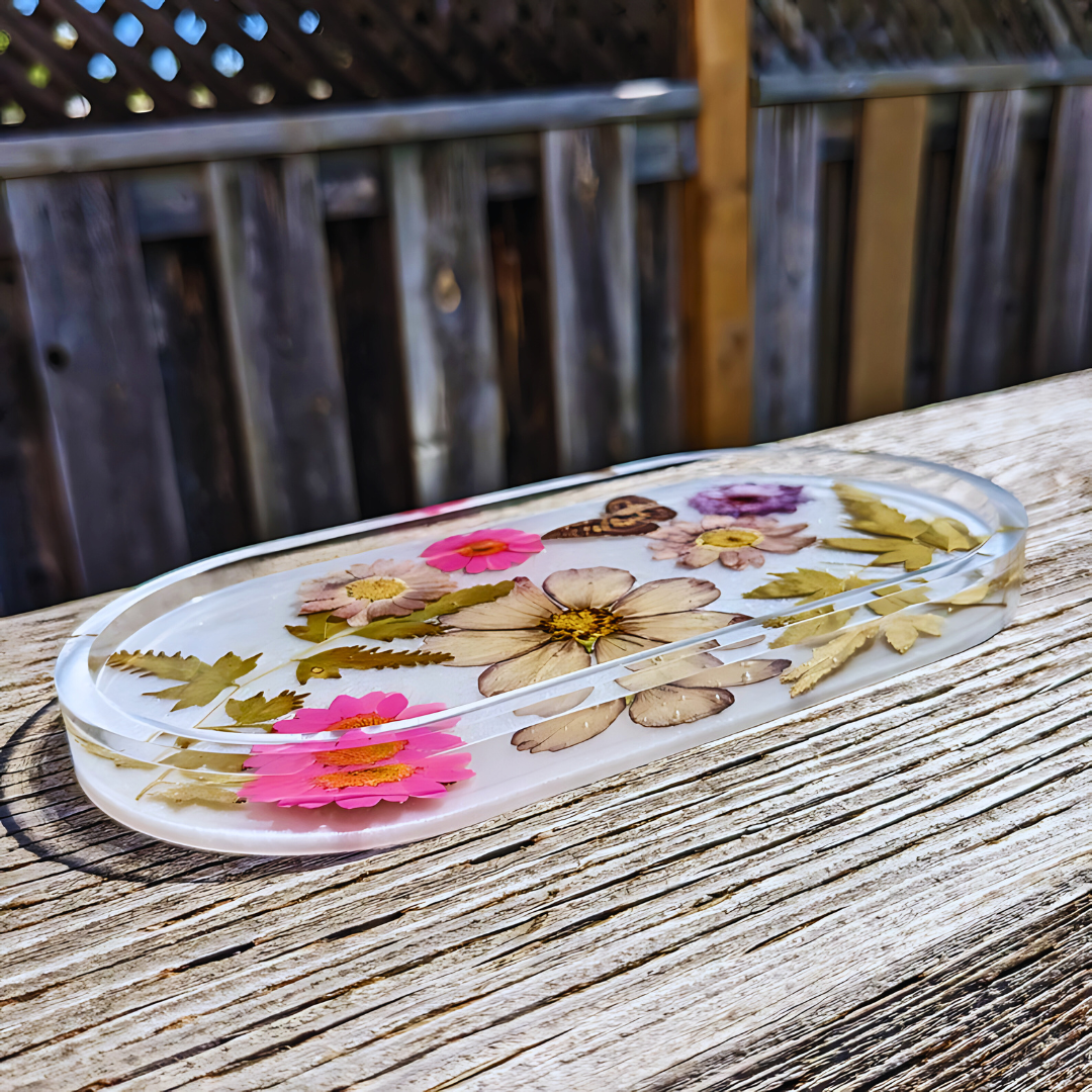 Multi Floral White Resin Jewelry Tray