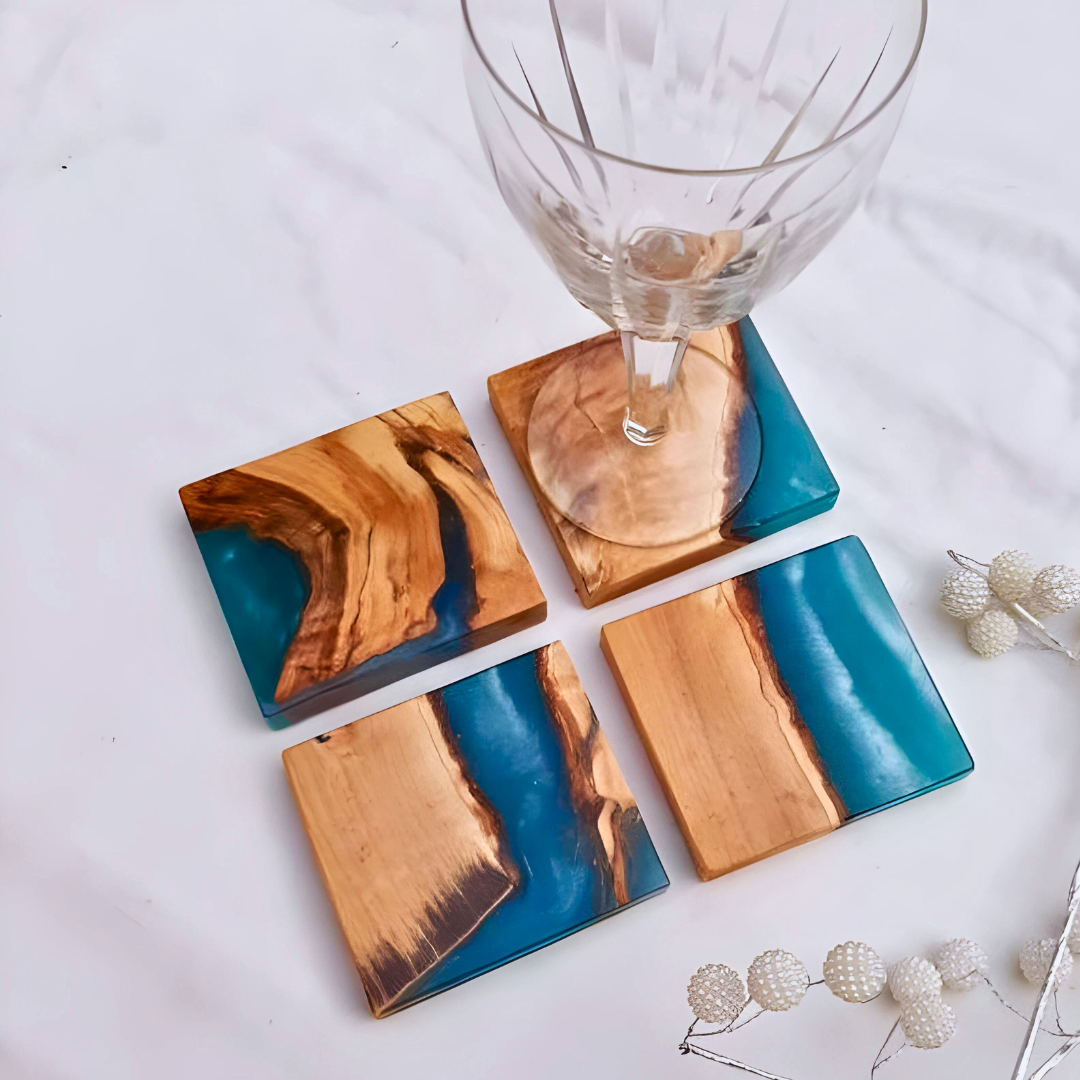 Epoxy resin and olive wood coasters