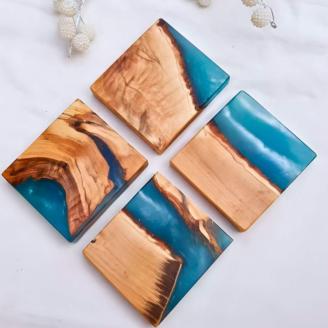 Epoxy resin and olive wood coasters