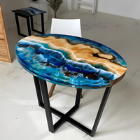 Oval Living Room Table with Blue Epoxy thumbnail