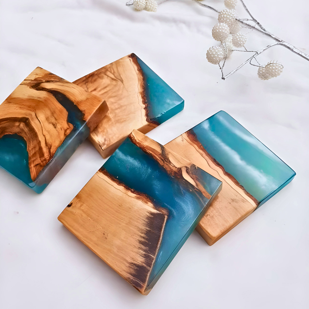 Epoxy resin and olive wood coasters