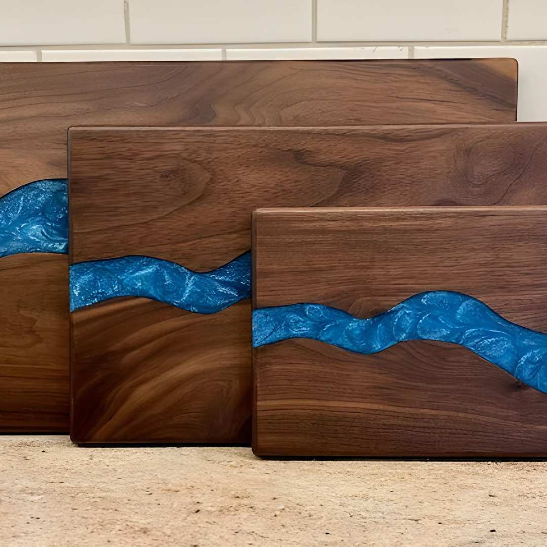 Engraved Blue Resin River Cutting Board