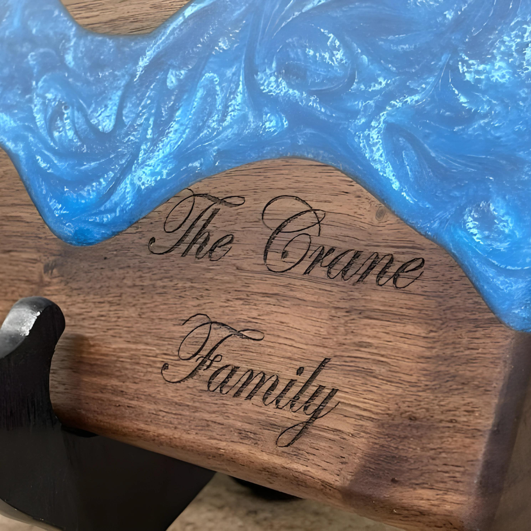 Engraved Blue Resin River Cutting Board