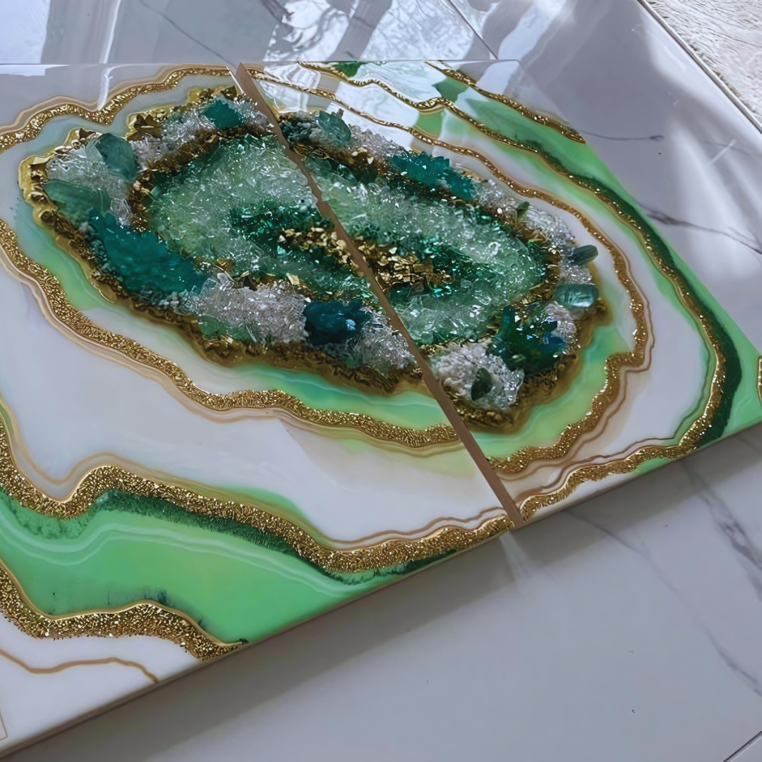 white/Green Epoxy Geode Wall Decor
