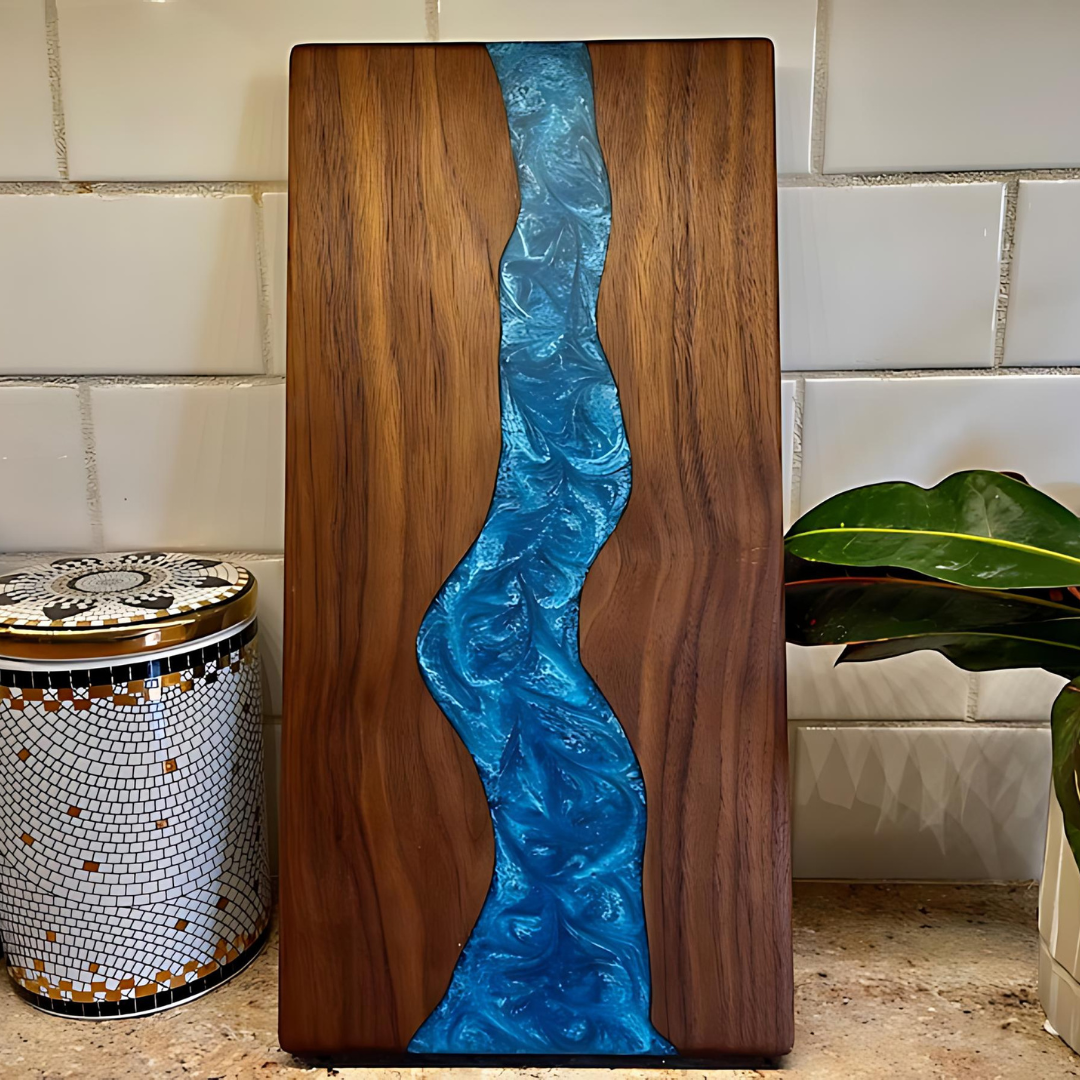 Engraved Blue Resin River Cutting Board