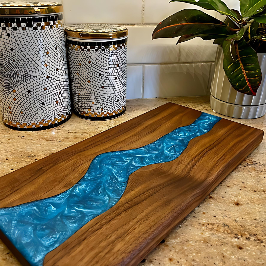 Engraved Blue Resin River Cutting Board
