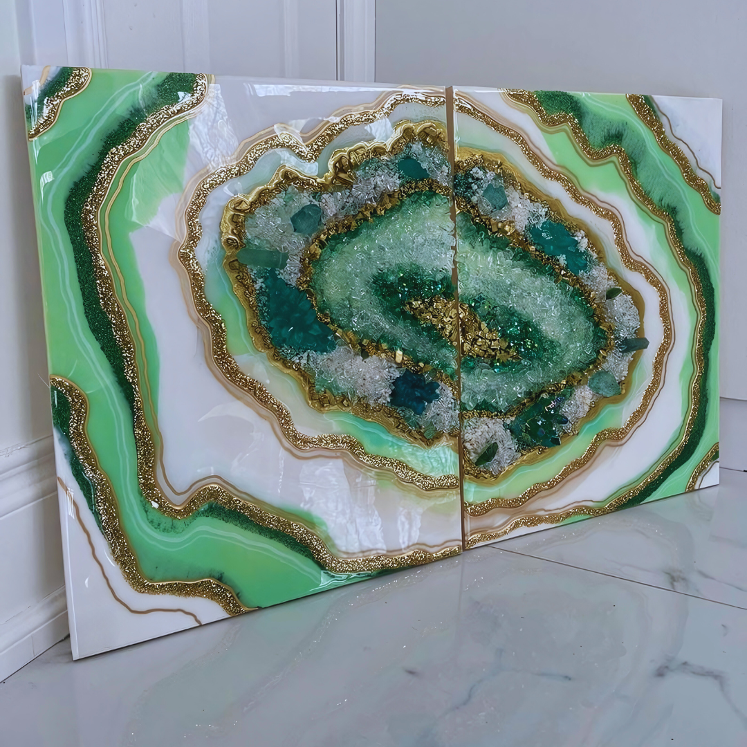 white/Green Epoxy Geode Wall Decor