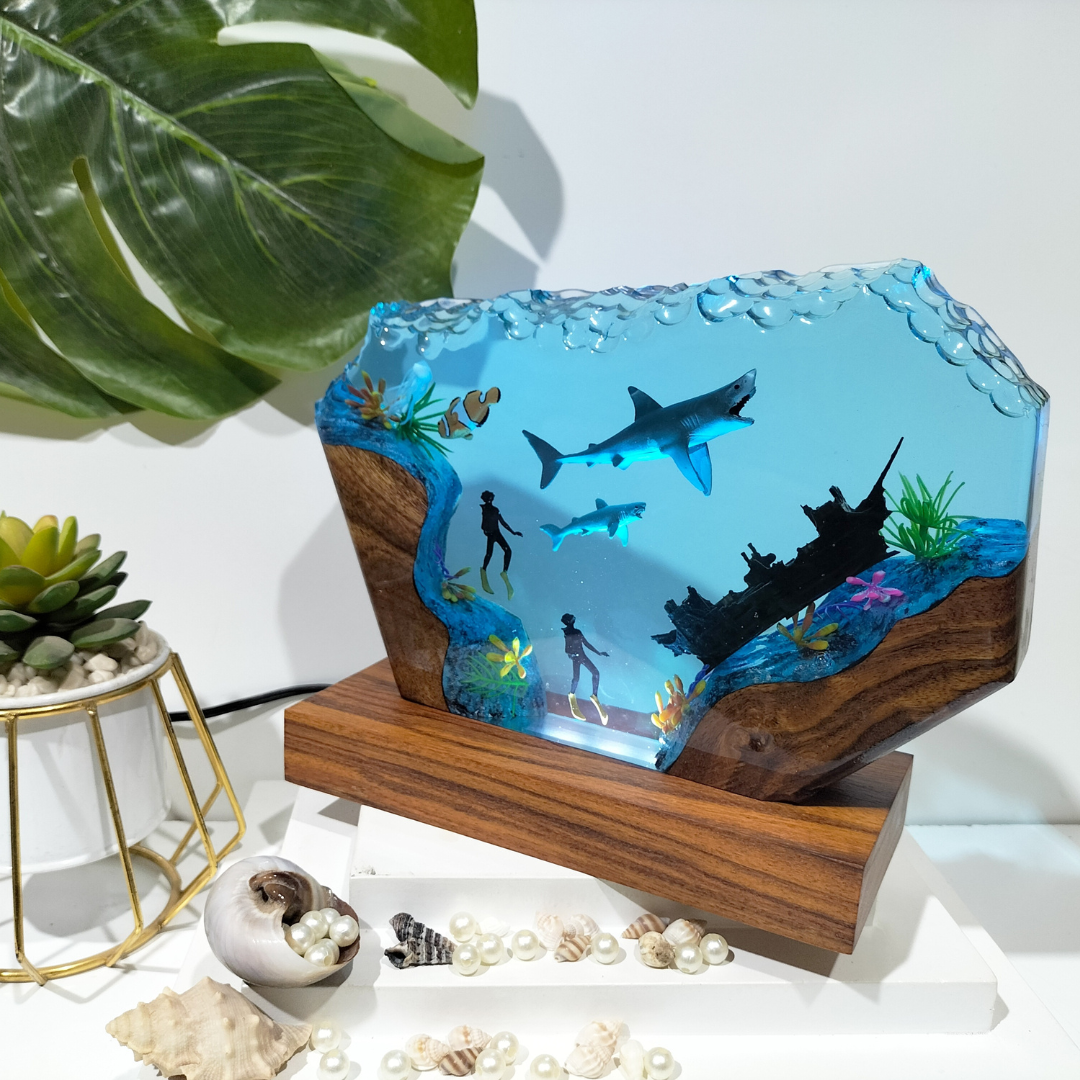 Shark Couple Resin Lamp