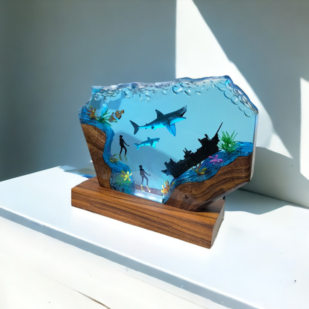 Shark Couple Resin Lamp