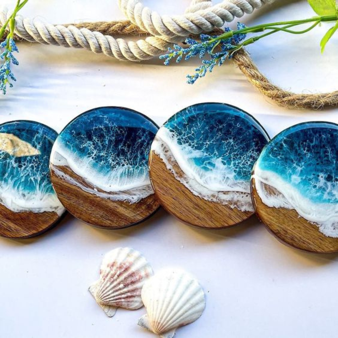 Epoxy Resin Ocean Coaster décor set