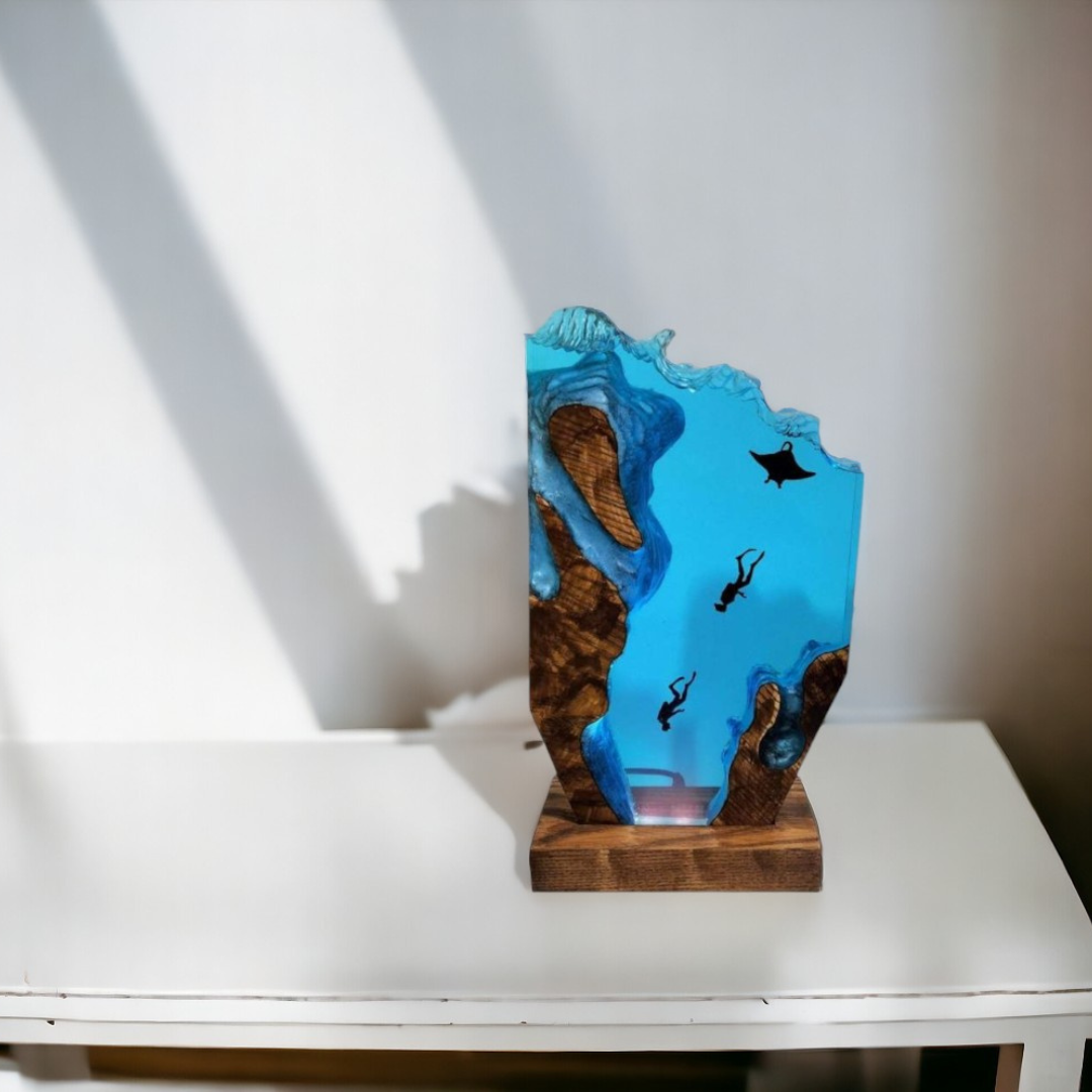 Epoxy and Wood Manta Ray Lamp