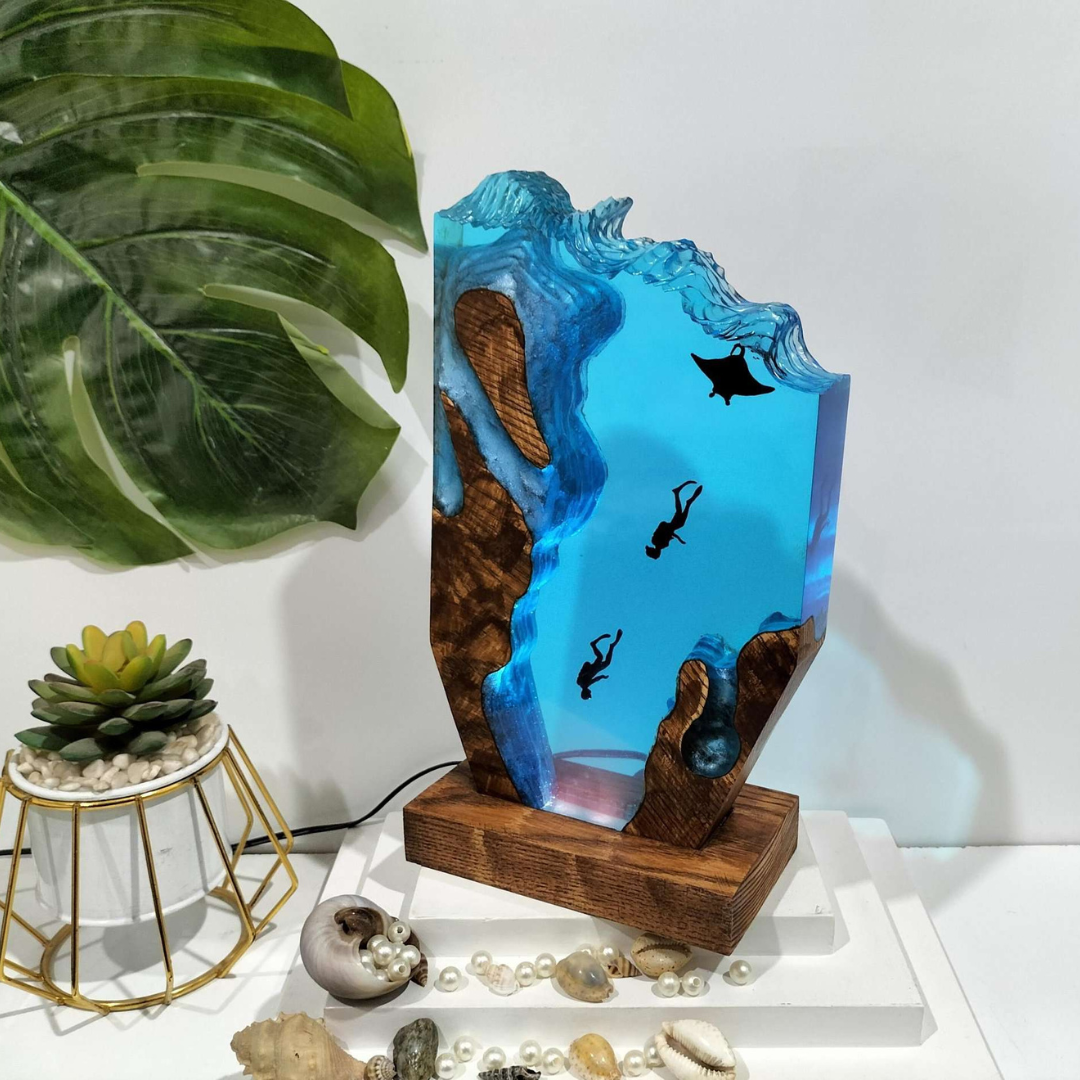 Epoxy and Wood Manta Ray Lamp