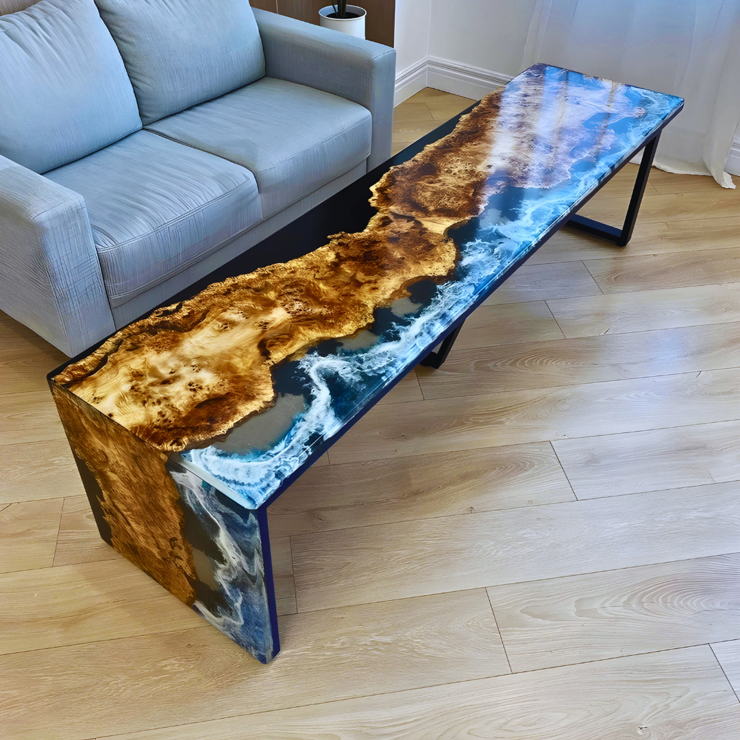 Resin Waterfall Long Table with Matel legs