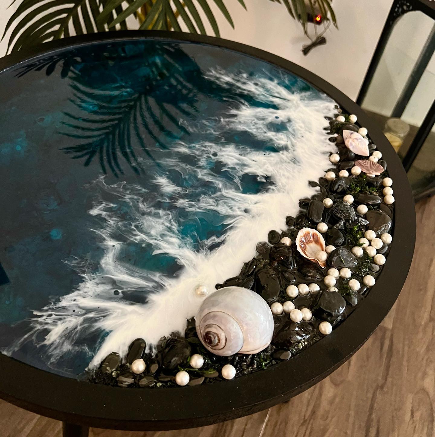 Custom Black Ocean Resin Coffee Table