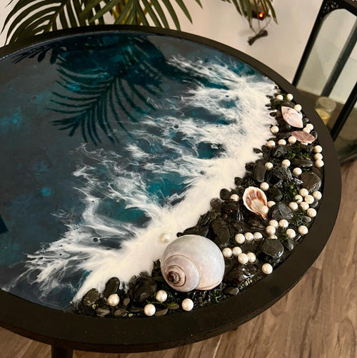 Custom Black Ocean Resin Coffee Table
