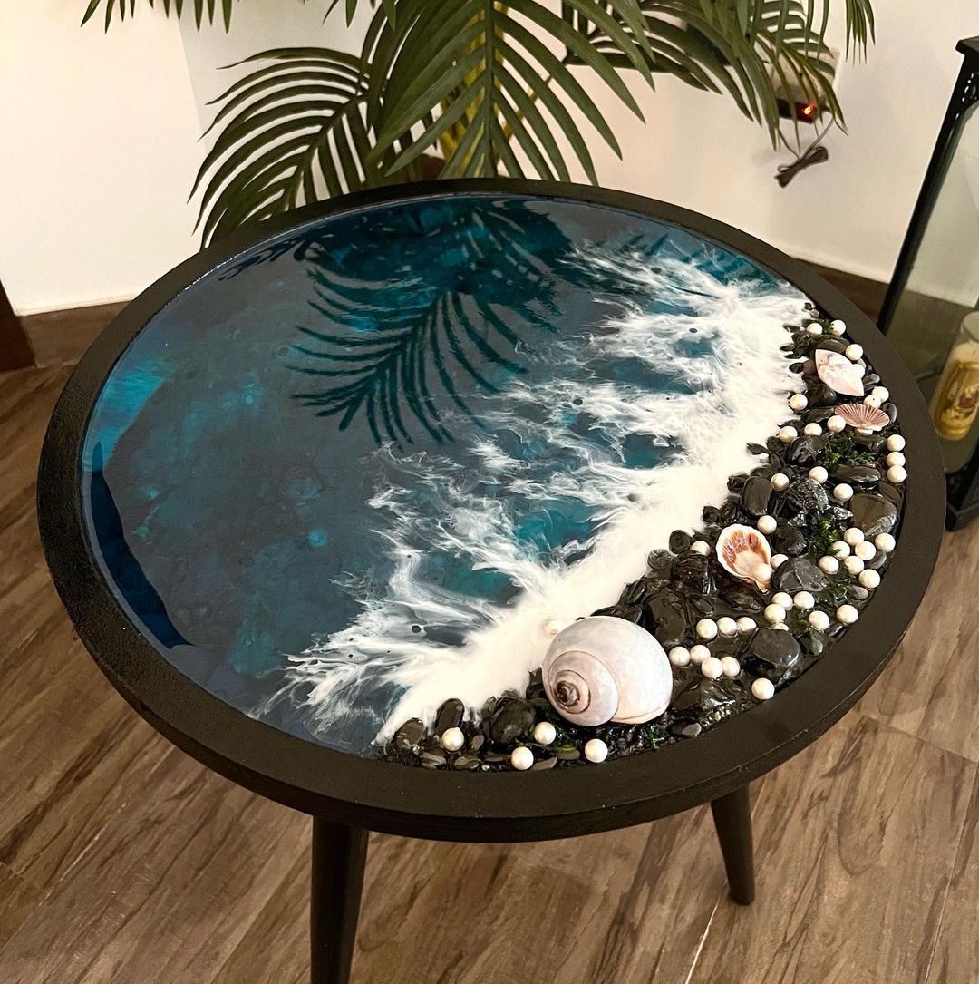 Custom Black Ocean Resin Coffee Table
