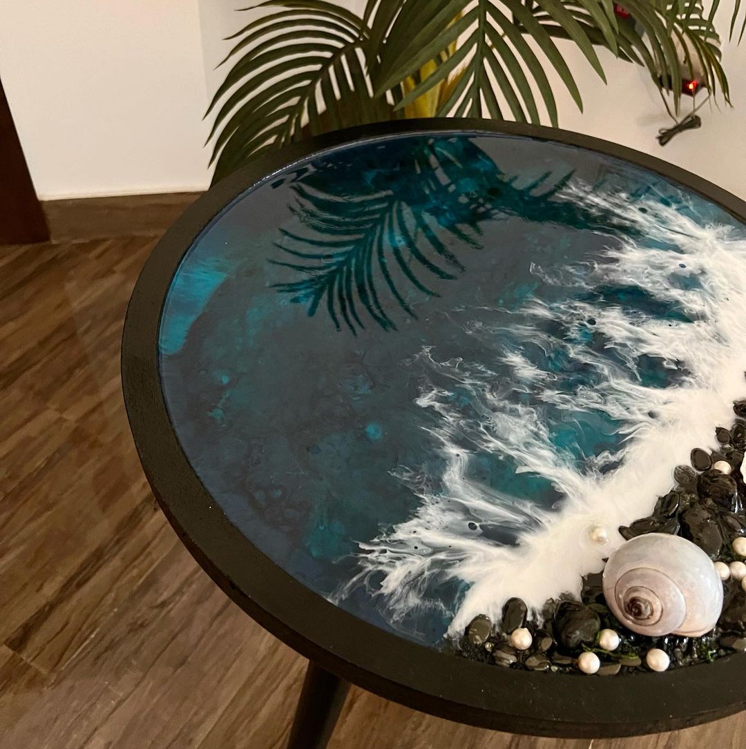 Custom Black Ocean Resin Coffee Table