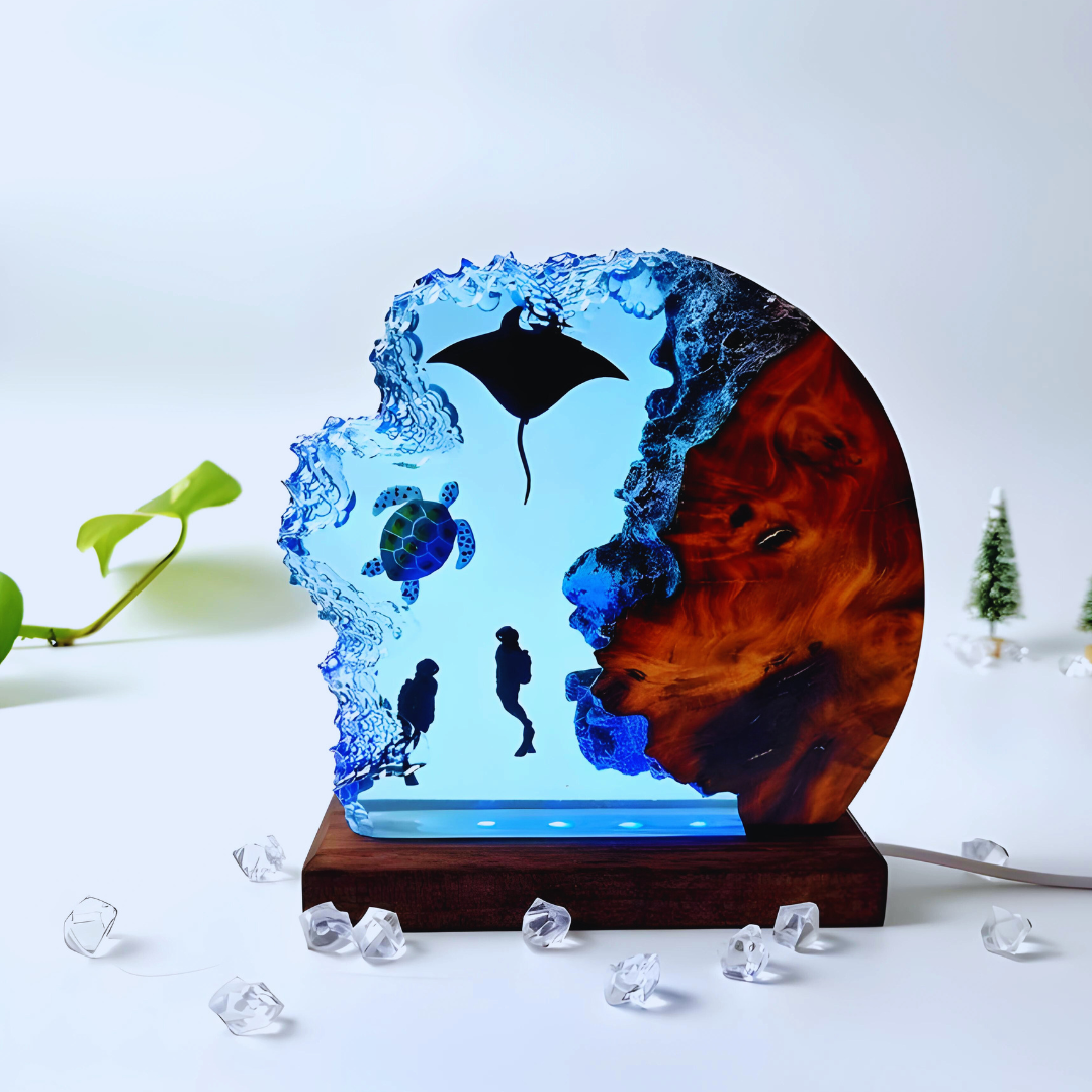 Undersea Ocean Blue Resin Lamp
