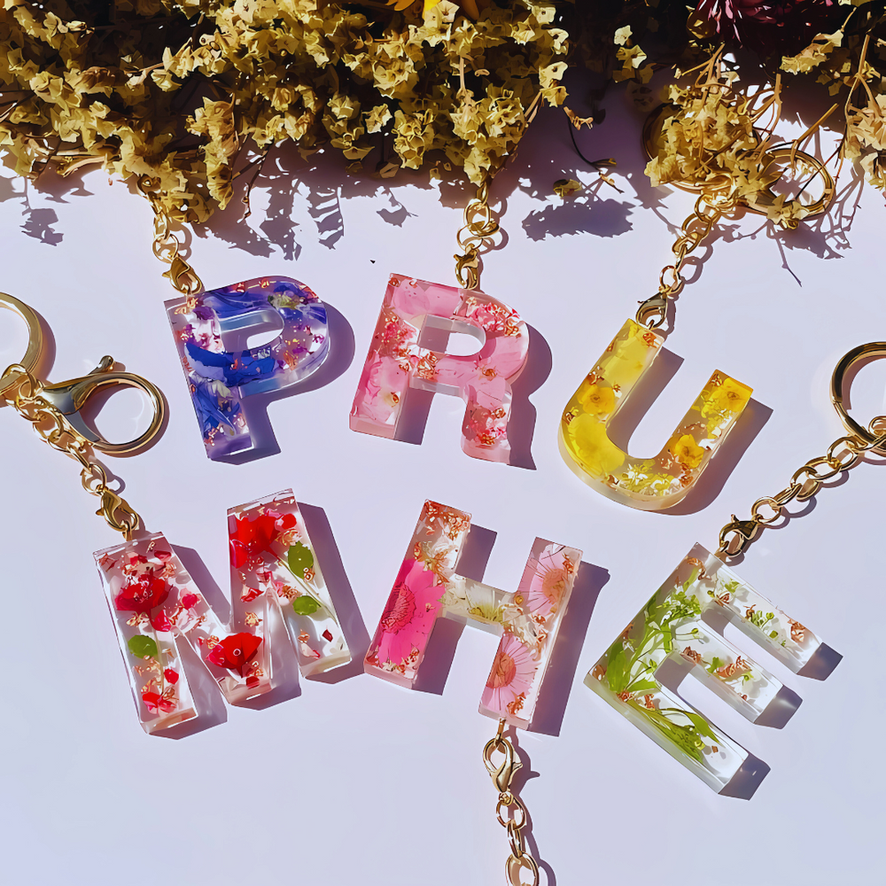 Floral Letter Epoxy Key Rings