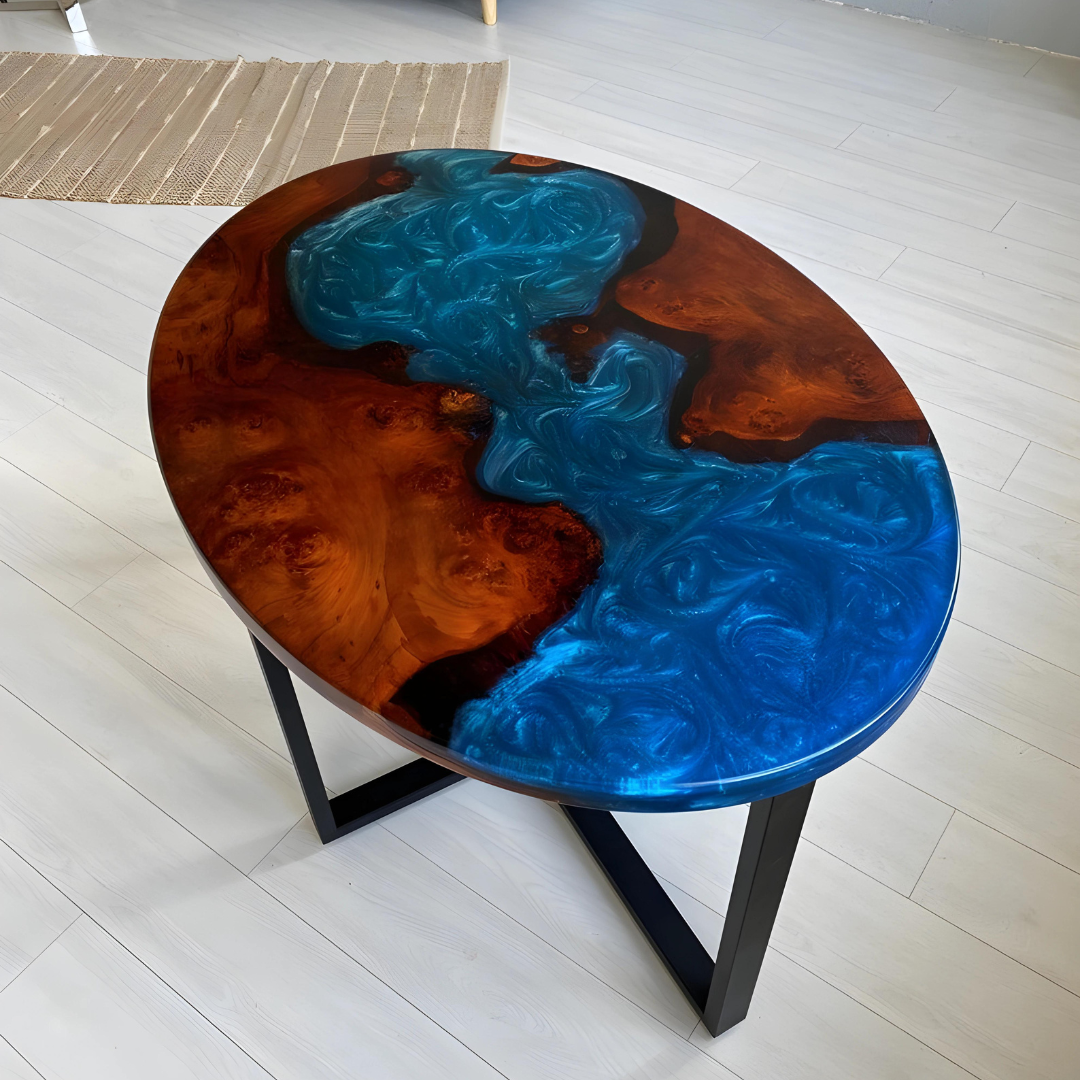 Custom Made Ocean Epoxy Resin Oval Table