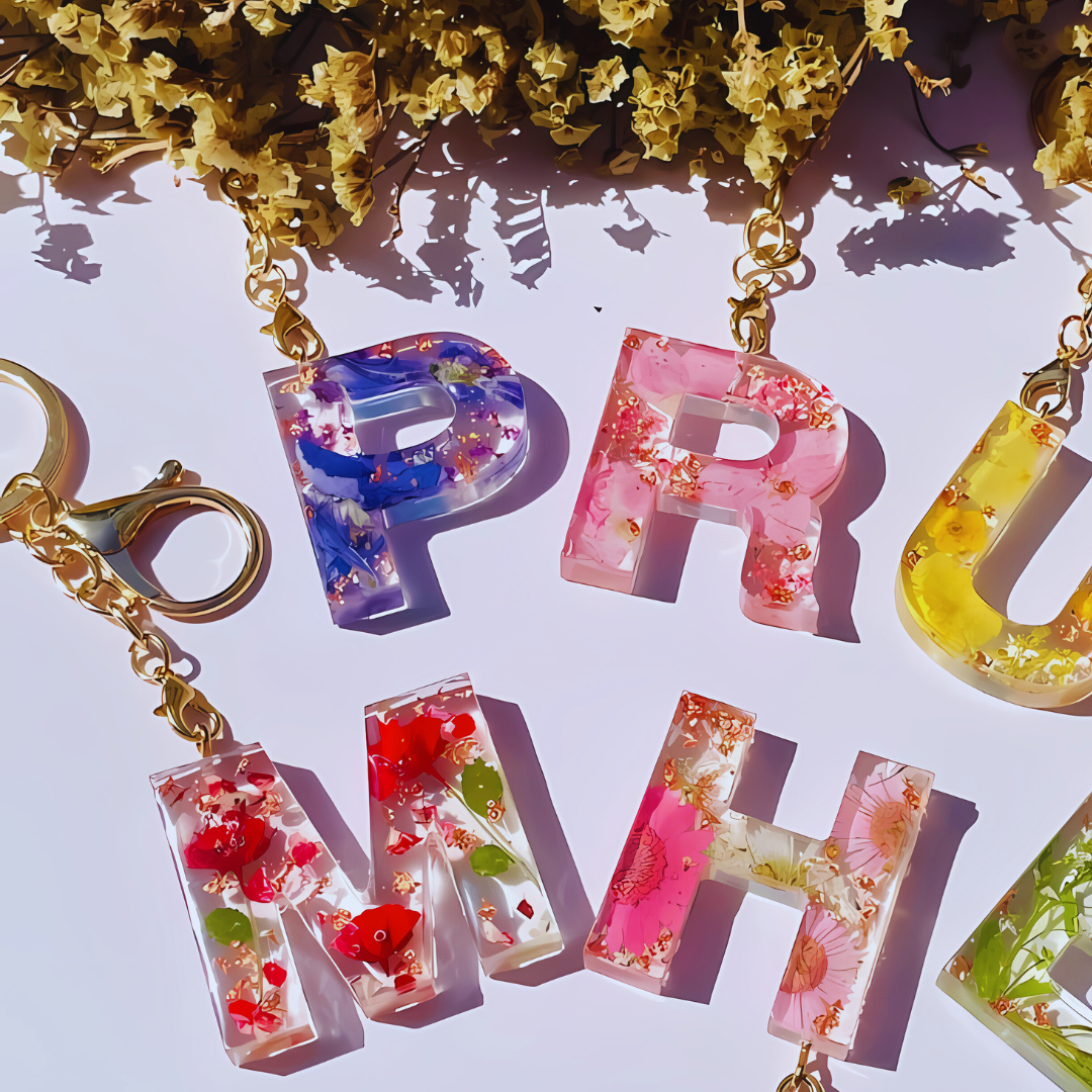 Floral Letter Epoxy Key Rings