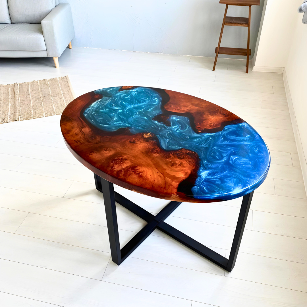 Custom Made Ocean Epoxy Resin Oval Table