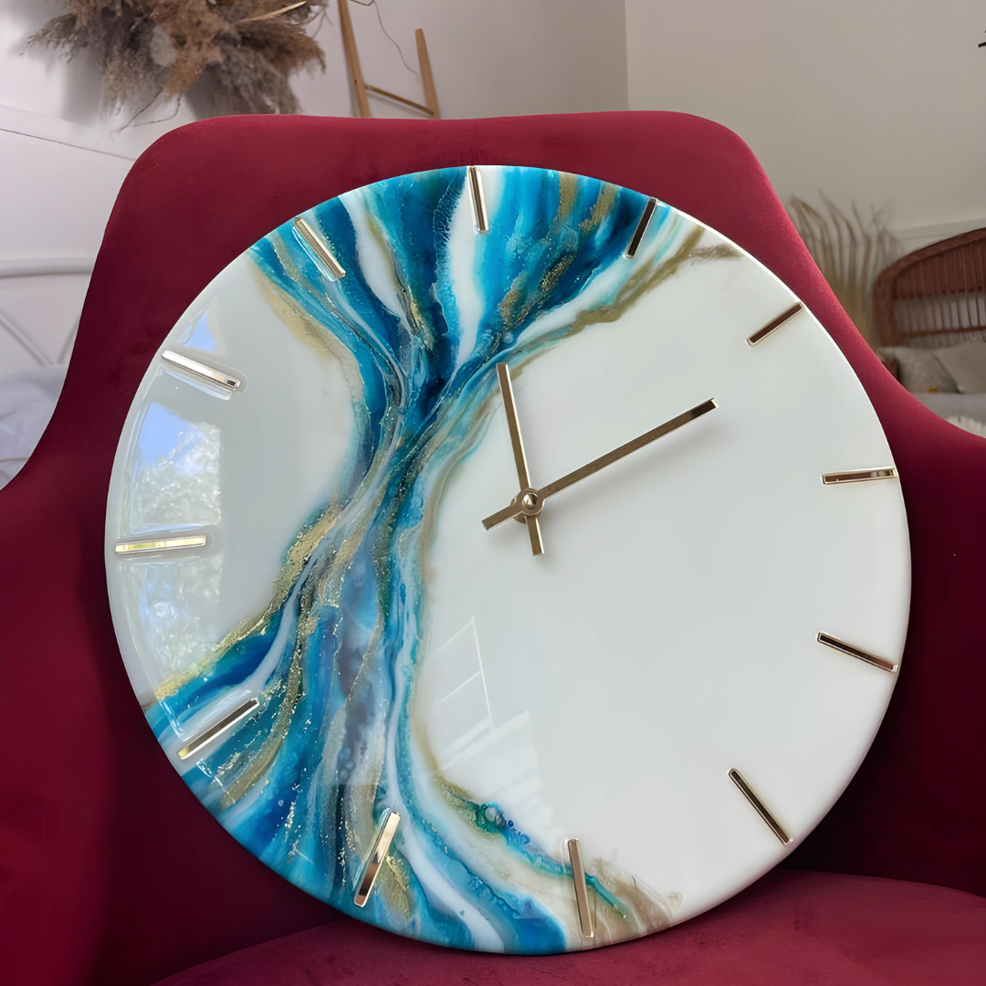 White and Blue wave Epoxy Clock