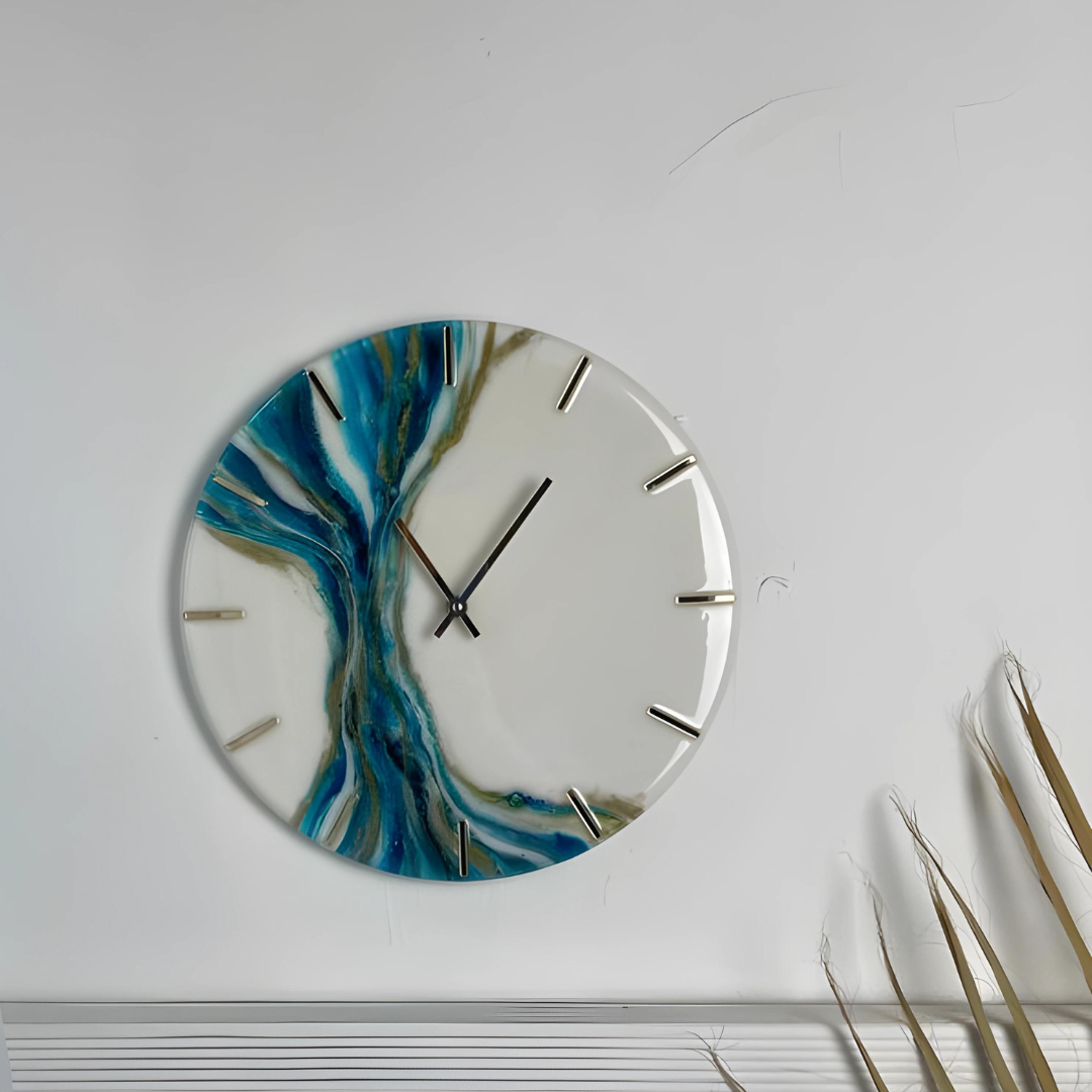White and Blue wave Epoxy Clock