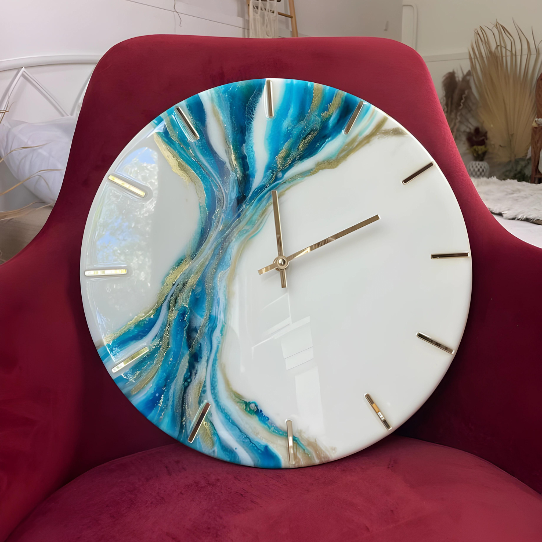 White and Blue wave Epoxy Clock