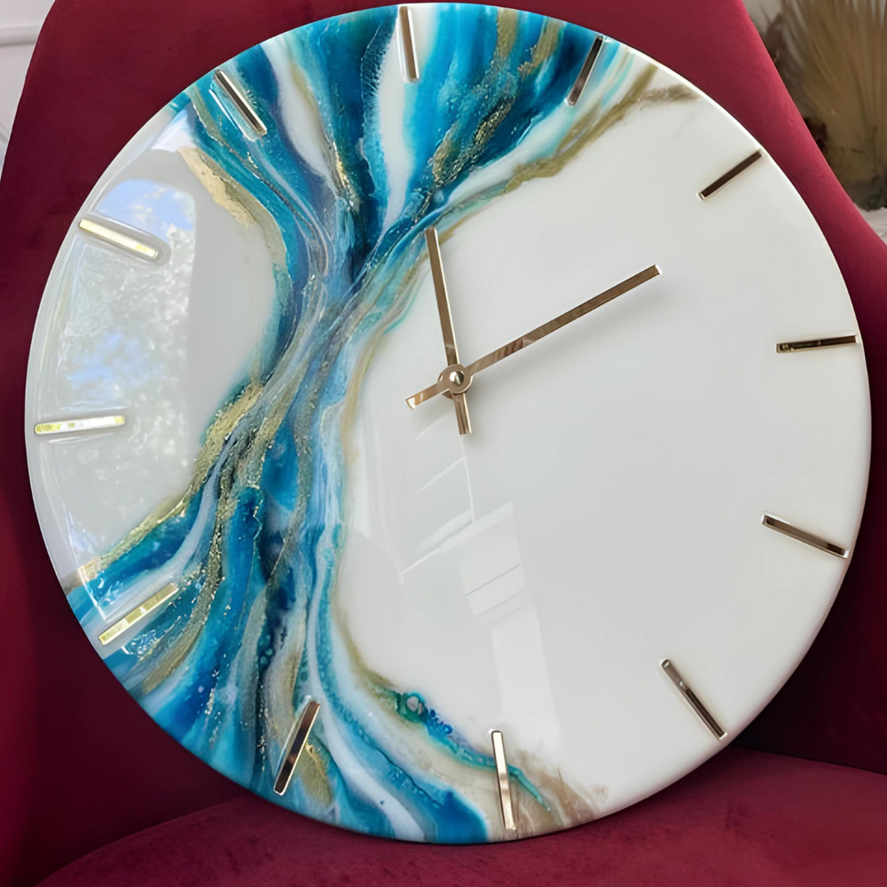 White and Blue wave Epoxy Clock
