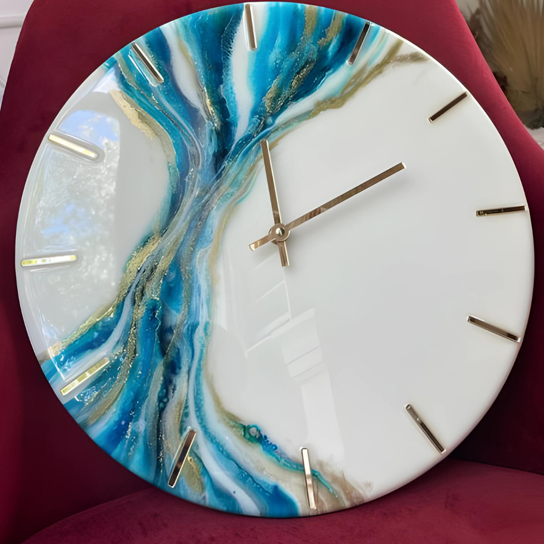 White and Blue wave Epoxy Clock