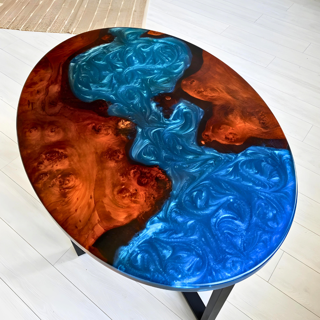 Custom Made Ocean Epoxy Resin Oval Table